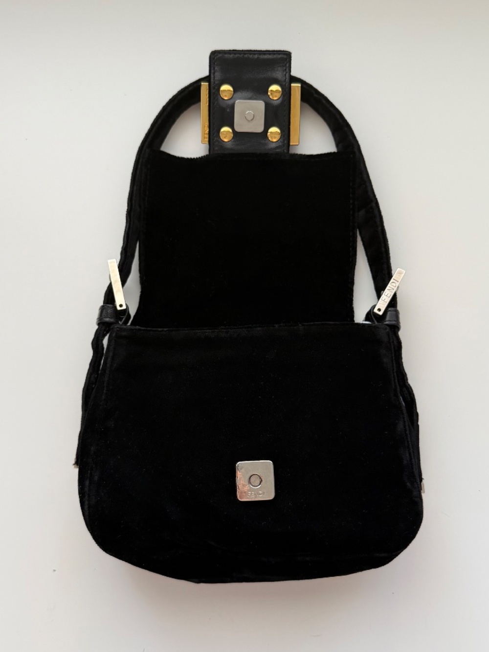 Fendi Black Mini Velvet Baguette Shoulder Bag - Picture 2 of 7